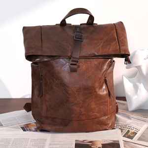 Luxury Leather Roll Top <b>Backpack</b> Handcrafted Cowhide Travel Rucksack Mens Vintage Laptop Bag High Quality LTBP-0081 - Product Image 2