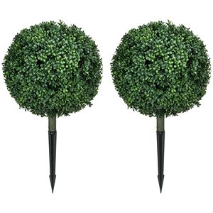 UV Resistant Ball Shaped Topiary <b>Trees</b> Set of 2 <b>Artificial</b> Boxwood <b>Trees</b> with Ground Stake for Home Office or Living Room - Product Image 1