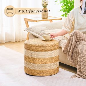 Poggiapiedi Quadrato Bianco Fatto a Mano in Giacinto d'Acqua Naturale con Contenitore per Arredamento Casa e Uso Alberghiero - Product Image 6