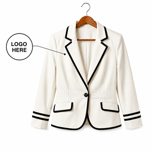 Blazer blanc ajusté à col cranté avec bordure noire, logo personnalisé, par Cosh International Greek Apparel - Product Image 1