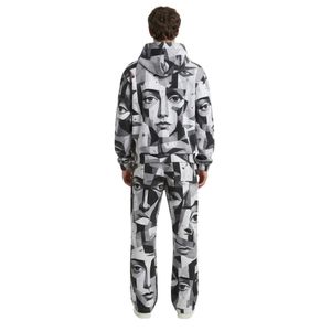 Sweat-shirt en molleton thermique épais, coton peigné, motif graphique monochrome, tenues streetwear pour hommes, ensembles de sweats - Product Image 2