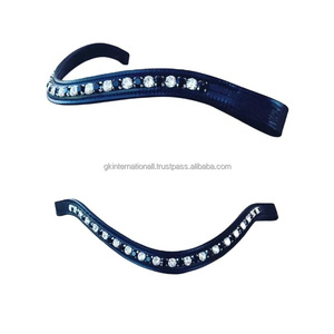Chaîne Bling personnalisée en cristaux ronds noirs et blancs incrustée de canaux vides en cuir rembourré pour front de cheval en pleine taille d'épi - Product Image 1