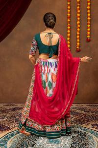 Traditional Indian Georgette <b>Saree</b> Set with Embroidered Blouse <b>Red</b> and Multicolor Design for Wedding Women Regular Fit - Product Image 6