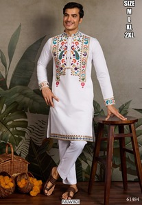 Kurta Tradicional de Boda para Hombre Bandhani Heritage Olive, Largo hasta el Suelo, Secado Rápido, Corte Regular, para Diwali y Ocasiones Festivas - Product Image 4