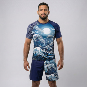 Ensemble Rash Guard à Manches Courtes pour Homme avec Imprimé Vague par Sublimation, Séchage Rapide, 100% Spandex Polyester, Short MMA et Rash Guard - Product Image 2
