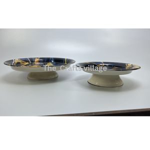 Creative Enamel Finish Metal Pedestal Tray Cake Stand Round Serving Dish Handcrafted <b>Decorative</b> <b>Plate</b> for Dessert Snack Tray - Product Image 4