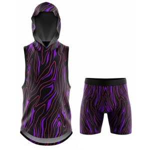 Custom Purple Yellow Basketball Jersey Set Hooded Tank Top Shorts Sublimated Moisture Wicking Unisex Adult Athletic Wear - Product Image 4