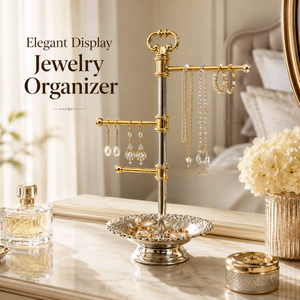 Premium Brass Jewelry <b>Stand</b> Organizer with <b>Rotating</b> Arms Decorative Tray Necklace Earring Holder Elegant Vanity Storage Solution - Product Image 4
