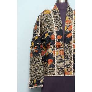 Chaqueta Reversible Acolchada para Mujer, Hecha a Mano, 100% Algodón, Estampado Floral, con Cuello en V y Cierre de Cinturón, para Otoño/Invierno - Product Image 2