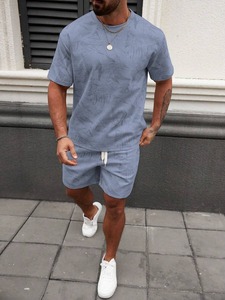 Ensemble décontracté d'été 2 pièces pour homme avec t-shirts à manches courtes et shorts imprimés, couleurs et logo personnalisés, tissu tricoté - Product Image 6