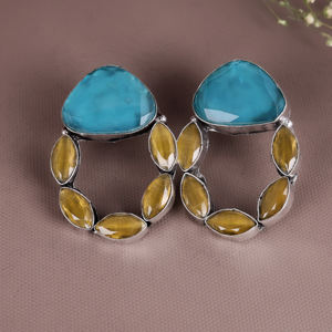 Pendientes colgantes de latón chapado en plata antigua con gemas de flor estilo bohemio para mujer, ideales para fiestas y ocasiones especiales. - Product Image 6