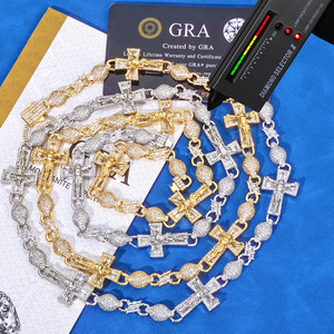Mens hip hop moissanite cross bracelet <b>iced</b> baguette micro pave religious link bracelet gold silver jewellery statement gift - Product Image 1