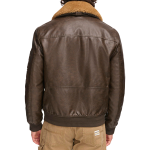 Blouson aviateur en cuir véritable marron pour homme, chaud pour l'hiver, avec col en fourrure sherpa et fermeture éclair - Product Image 5