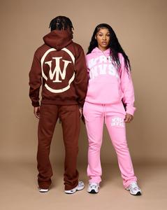 Men's Brown Hooded <b>Tracksuit</b> Set Full Length Sweatpants With Back Logo Print Casual Streetwear 100% Cotton Autumn Wear - Product Image 6