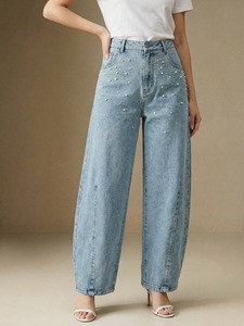 Jeans ajustados elásticos de tiro alto azules 2026 transpirables con lavado a la piedra vintage para mujer, tallas grandes, pantalón vaquero OEM a precio económico - Product Image 4