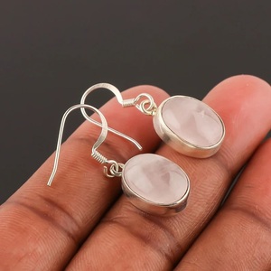 Pendientes de Aro de Plata de Ley 925 con Cuarzo Rosa, Joyería Cristiana Elegante Hecha a Mano con Piedras Preciosas para Mujer, Aniversario - Product Image 6