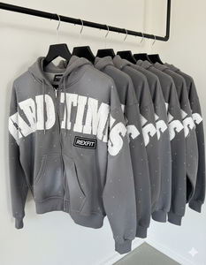 Sweat-shirts à capuche de qualité supérieure, en molleton épais 500 GSM, coupe ample, logo brodé vieilli, strass sur toute la surface, fermeture éclair - Product Image 6