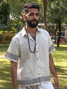 Camisa de Algodón Khadi Estampada a Mano para Hombre, Ecológica, Transpirable, para Verano, Artesanía Tradicional India - Product Image 2