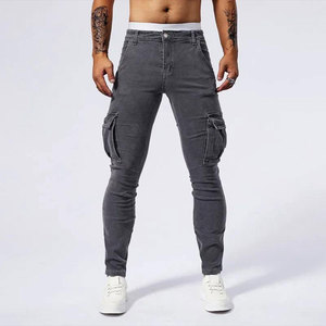 Pantalon cargo en denim slim fit pour homme, streetwear de haute qualité, couleur unie, style automne, 100% coton extensible, sur mesure - Product Image 3