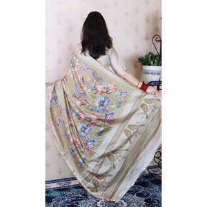 Dusty Gold Soft Tussar Silk Scarf Nature Printed Zari Woven Saree - Product Image 3