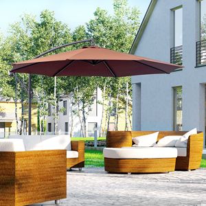 Ombrellone a braccio laterale marrone da 3 metri con protezione UV, tessuto resistente all'acqua, facile da inclinare e base robusta per giardino o spiaggia - Product Image 2