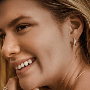 14k Pure <b>Gold</b> Double Layer Natural Diamond <b>Huggies</b> Hoop Earrings Custom Made Jewelry Double Line 0.50C Pave Diamond Hoop Earring - Product Image 4