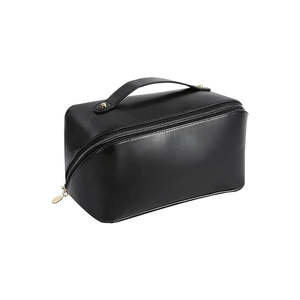 Pochette de voyage en cuir véritable, grande capacité, réutilisable, organiseur d'accessoires, trousse de beauté à fermeture éclair, sacs cosmétiques pour femmes, trousse à maquillage - Product Image 1