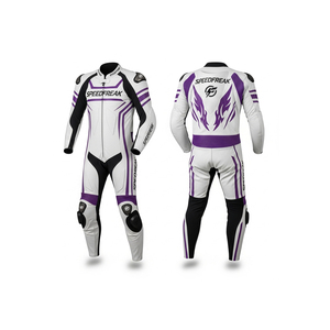 Speedfreak White Purple Leather Motorcycle Racing <b>Suit</b> Full Sleeve Men's Adult <b>All</b> Seasons Breathable - Product Image 3