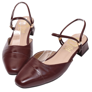 Ann'S Red <b>Women</b> Genuine Leather Slingback Pumps Pointed Toe Low Block Heel Ankle Strap Dress <b>Shoes</b> - Product Image 1