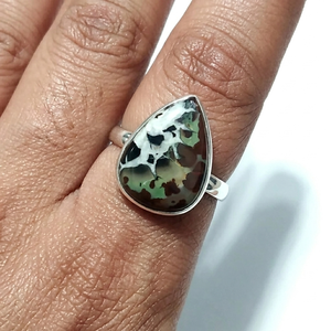 Natural Septarian Gemstone <b>Ring</b>, Pear Cabochon Solid 925 Sterling Silver <b>Ring</b>, Handmade Jewelry Boho <b>Rings</b> - Product Image 3