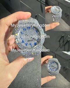 Montre-bracelet automatique populaire VVS Moissanite Diamant Cadran Bleu Arabe Sertie de Diamants Hip Hop Bling Tendance au Meilleur Prix - Product Image 2