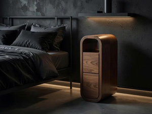 Mesita de Noche Moderna de Madera Maciza de Fresno con 2 Cajones y Estante Abierto, Acabado en Nogal, Mesa Auxiliar Estrecha para Cama - Product Image 2