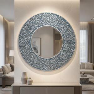 Miroir mural en bois élégant, mosaïque de coquillages artisanale, design encadré traditionnel, miroir décoratif durable et écologique - Product Image 5