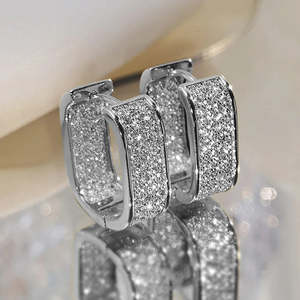 Luxurious 925 <b>Sterling</b> <b>Silver</b> Huggie Earrings Micro-Pav Iced-Out Rectangular Moissanite Hip-Hop Hoop <b>Studs</b> Rose Gold White Gold - Product Image 3