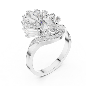 Anillo de Compromiso Royal Peacock de 3.14 CT, Plata 925, Corte Oval Baguette, Corona Halo, Elegante Corte de Diamante, Joya Krishnam para Mujer - Product Image 4