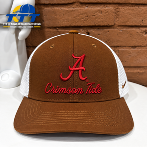 Gorra Trucker Personalizada de 6 Paneles, Malla Marrón y Blanca, Logotipo Bordado, Cierre a Presión, Fabricante Vietnamita, OEM, ODM, Venta al Por Mayor, Fábrica de Gorras de Béisbol - Product Image 1
