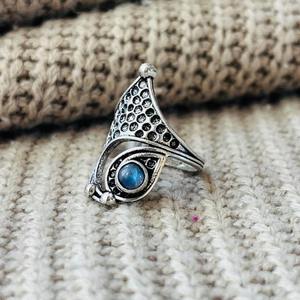 Boho Crescent Crown <b>Labradorite</b> Brass <b>ring</b> Silver Plated Ornate Texture Wholesale <b>Ring</b> For Women - Product Image 1