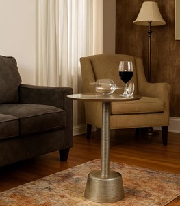 Contemporary Cast Aluminum <b>Bar</b> <b>Table</b> Ribbed Pedestal Base Wide Round Top Strong Stability Refined Minimal Luxe Accent - Product Image 5