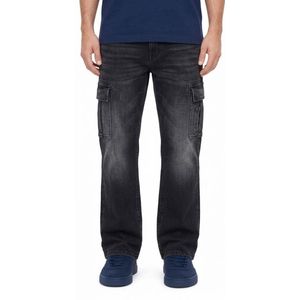 Pantalon en jean noir délavé effet minéral, coupe décontractée, tissu riche en coton, douceur supérieure, taille régulière - Product Image 2