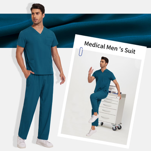 Men’s <b>Scrubs</b> Set V-Neck Medical Uniform Stretch <b>Nursing</b> <b>Scrubs</b> with Adjustable Waist Pants & Multi Pockets - Product Image 1