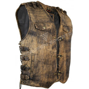 Gilet de moto en cuir véritable de style antique, fabriqué à la main, conçu pour les motards recherchant une robustesse durable et un design classique. - Product Image 2