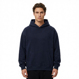 Sweat-shirt à capuche surdimensionné pour homme, couleur gris uni, en molleton de coton, décontracté, pour l'automne, avec poche, coupe classique - Product Image 5