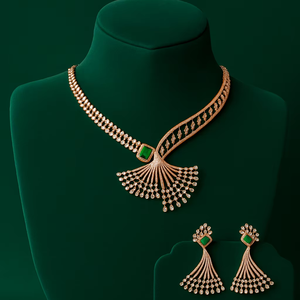 Juego de Joyería de Lujo para Mujer con Collar y Aretes, Chapado en Oro Rosa con Diamantes Certificados por IGI, Ideal para Regalo de Boda, Compromiso o Fiesta - Product Image 1