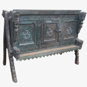 Haswani Handicrafts Antique Blue Wooden Majuce <b>Chest</b> Handcrafted Rustic <b>Storage</b> Cabinet Vintage Carved Tribal <b>Chest</b> Solid Wood - Product Image 1