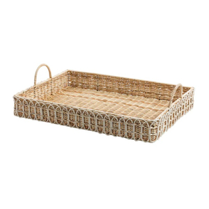 Trending Handwoven Rectangular Rattan Serving <b>Tray</b> with Handles Natural Wicker Basket for Coffee <b>Table</b> Decor & Kitchen - Product Image 6
