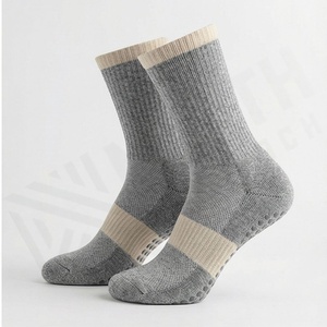 Crew <b>Socks</b> Gray Beige Solid Knitted Cotton Bamboo Fiber Breathable Daily Casual Adult Autumn Standard <b>Thickness</b> - Product Image 3