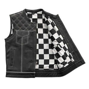 Gilet en cuir pour homme Finish Line White Checker, style motard - Product Image 4