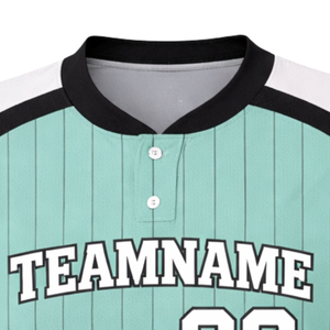 Maillot de softball personnalisé Fusion à sublimation intégrale, col boutonné, bleu sarcelle et noir à fines rayures, uniforme d'équipe avec numéro au dos - Product Image 4
