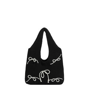 Women Tote Bag Crochet <b>Large</b> Capacity Knitted Handbag Trendy Handmade Woven Bag Fashion Pearl <b>Bow</b> Bag Clutches - Product Image 2