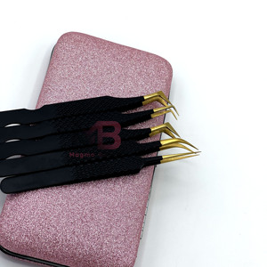 Pinzas para Pestañas Coloridas con Mango Negro y Punta Dorada, 5 Piezas, Herramientas de Maquillaje para Extensión de Pestañas, Pinzas para Extensión de Pestañas con Logotipo Personalizado - Product Image 3